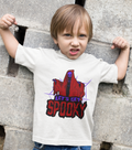 Kids unisex cotton Halloween T-shirt with skeleton in hooded shrug and text “Let’s Get Spooky”