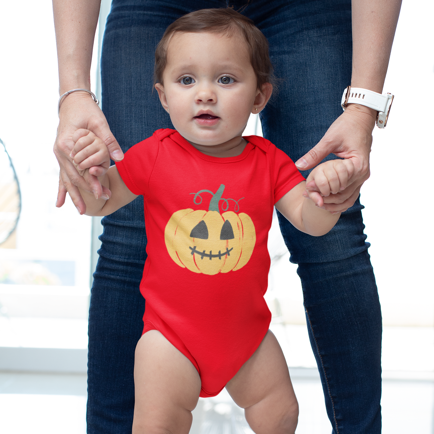 Baby soft cotton Halloween onesie with pumpkin print – festive breathable romper for infants