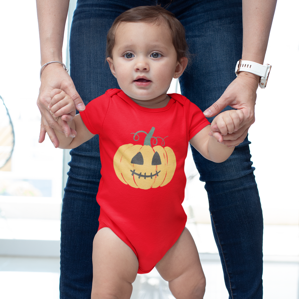 Baby soft cotton Halloween onesie with pumpkin print – festive breathable romper for infants