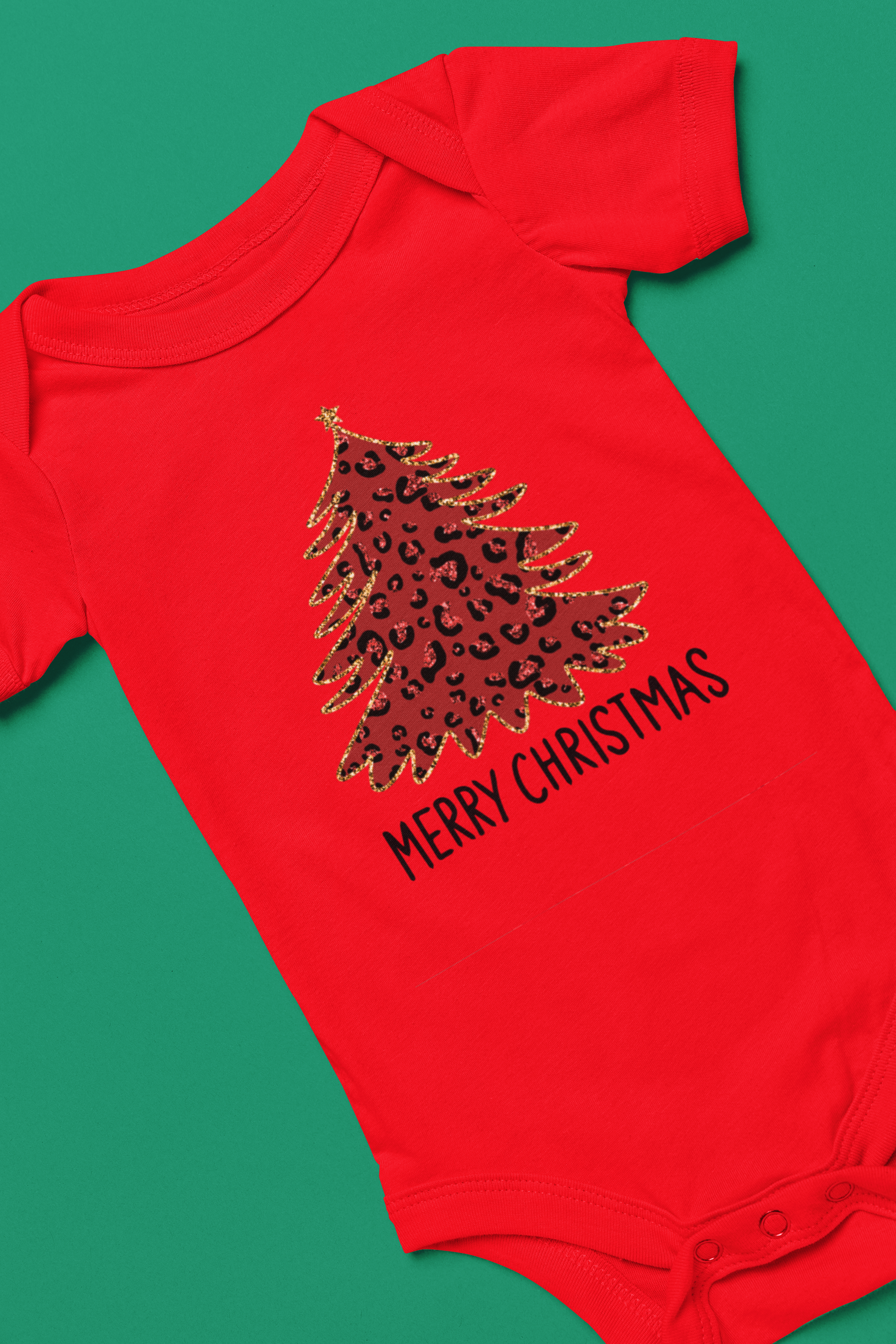 Baby Christmas Romper – Red Tree Print with Merry Christmas