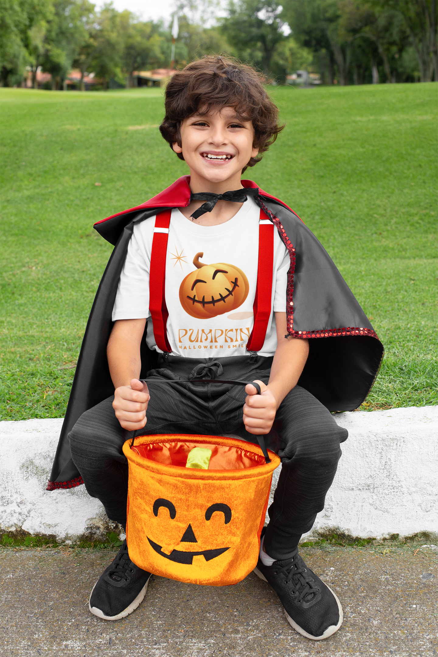 Kids Halloween T-Shirt – Funny Pumpkin Print “Pumpkin Halloween Smile”