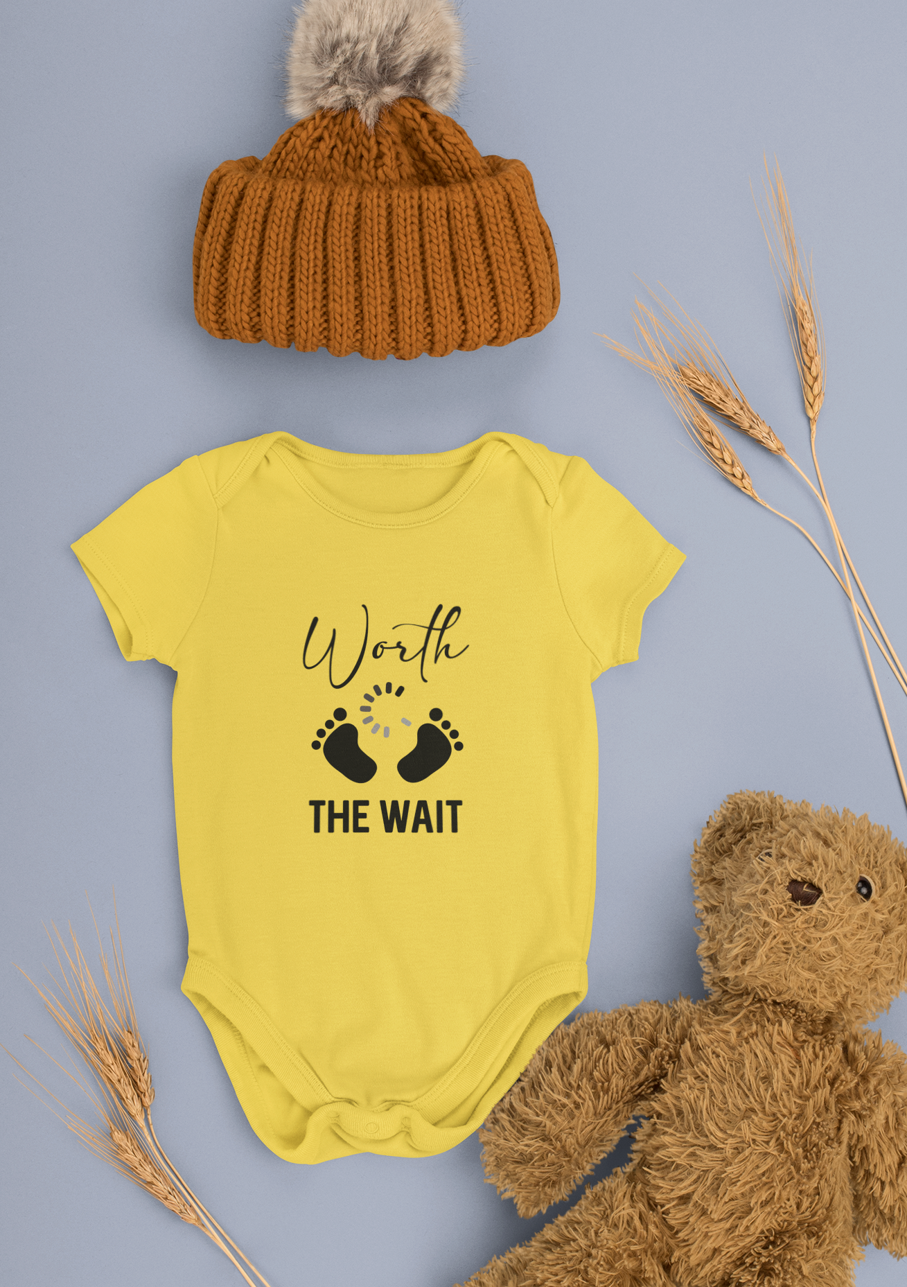 Premium baby cotton romper with “Worth the Wait” print – soft, breathable unisex onesie for babies