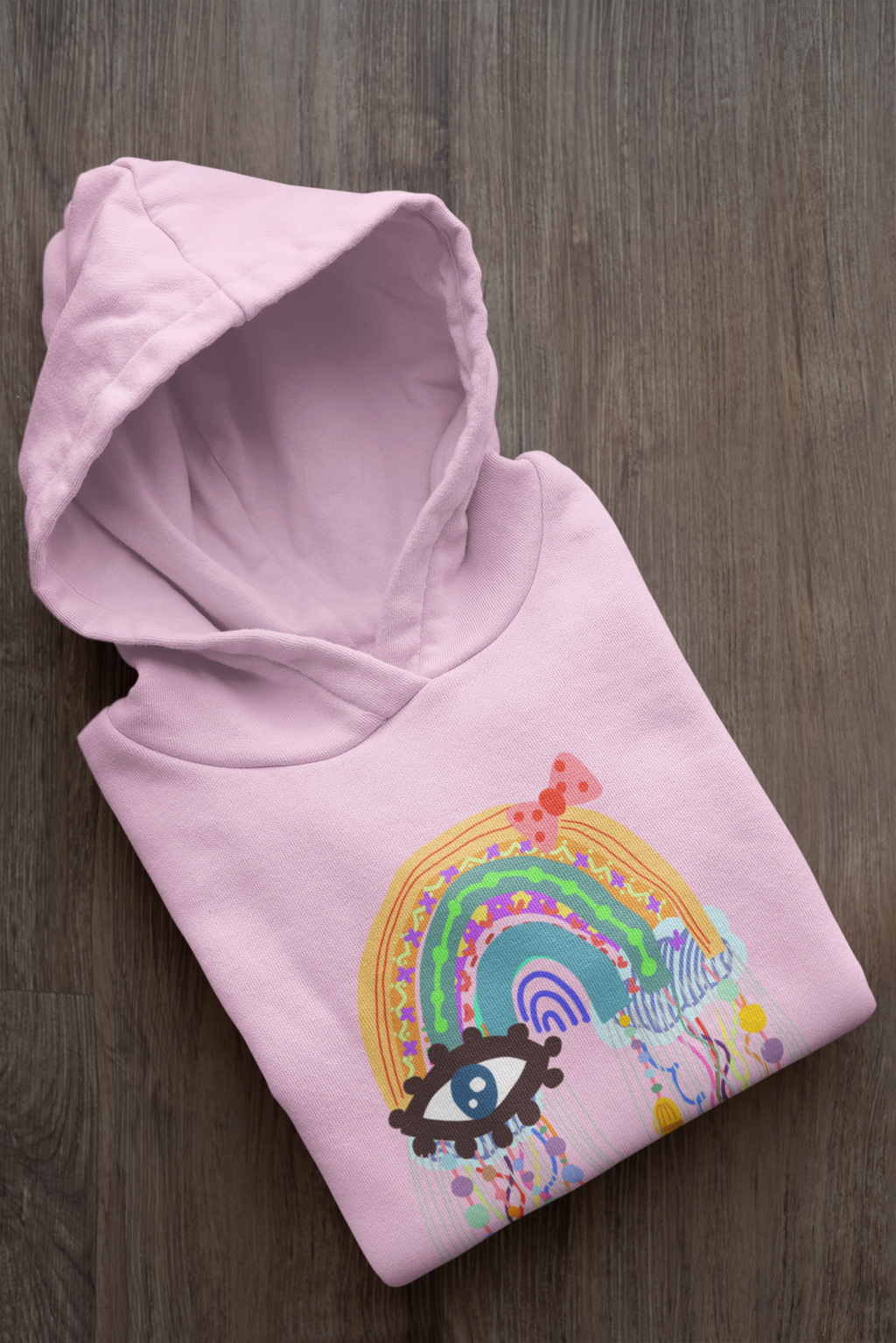 Kids boho evil eye rain colorful print cotton hoodie without pocket by Mumma’s Cub
