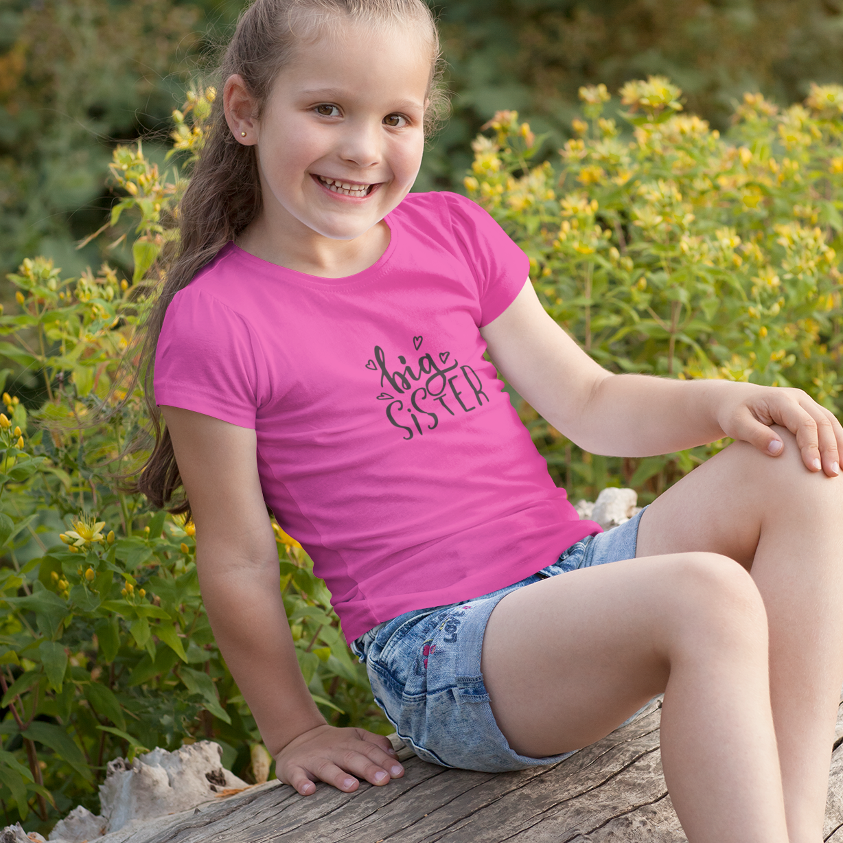 Cute big sister printed t-shirt for kids soft cotton fabric