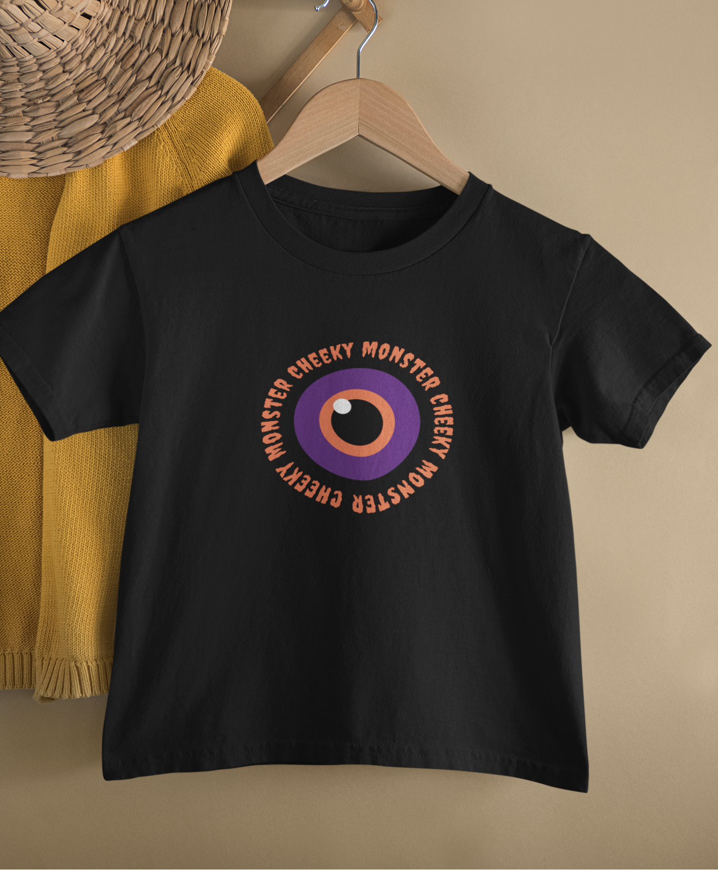 Cheeky Monster evil eye kids cotton T-shirt in orange and purple by Mumma’s Cub