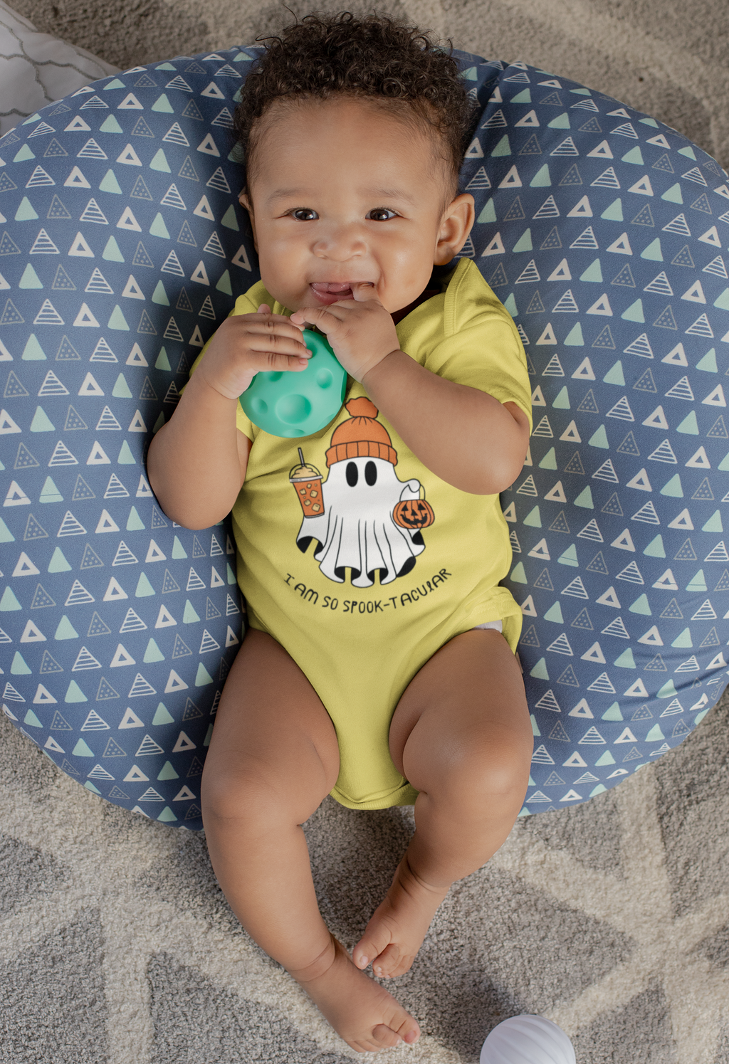 Baby Halloween Romper – Ghost with Winter Cap Print “I Am So Spook-tacular”