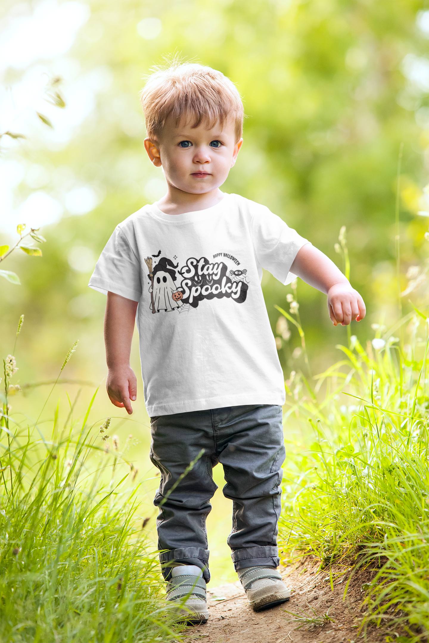 Kids Halloween T-Shirt – Witchy Ghost “Stay Spooky” Print