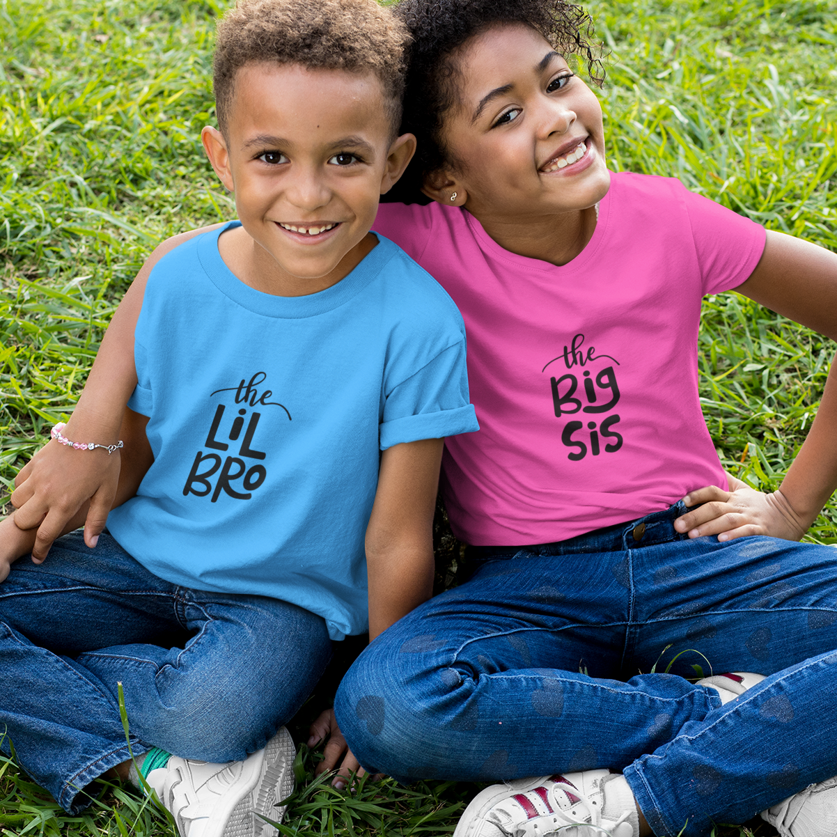 Sibling matching combo t-shirts for big sister and little brother