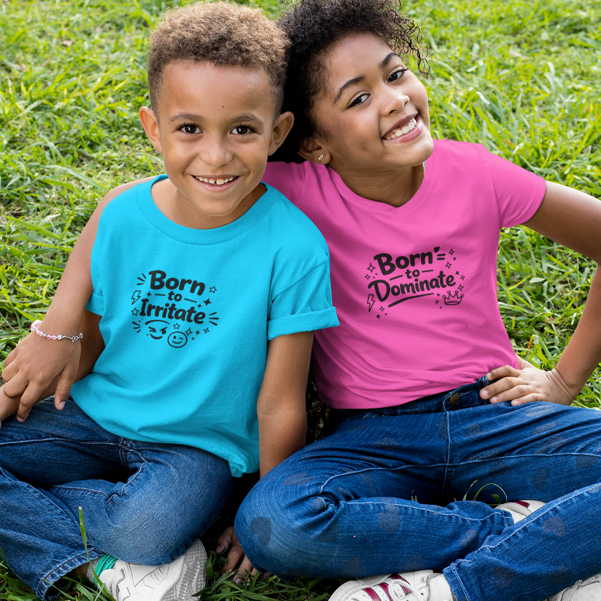 Brother sister matching graphic cotton t-shirts by Mumma’s Cub