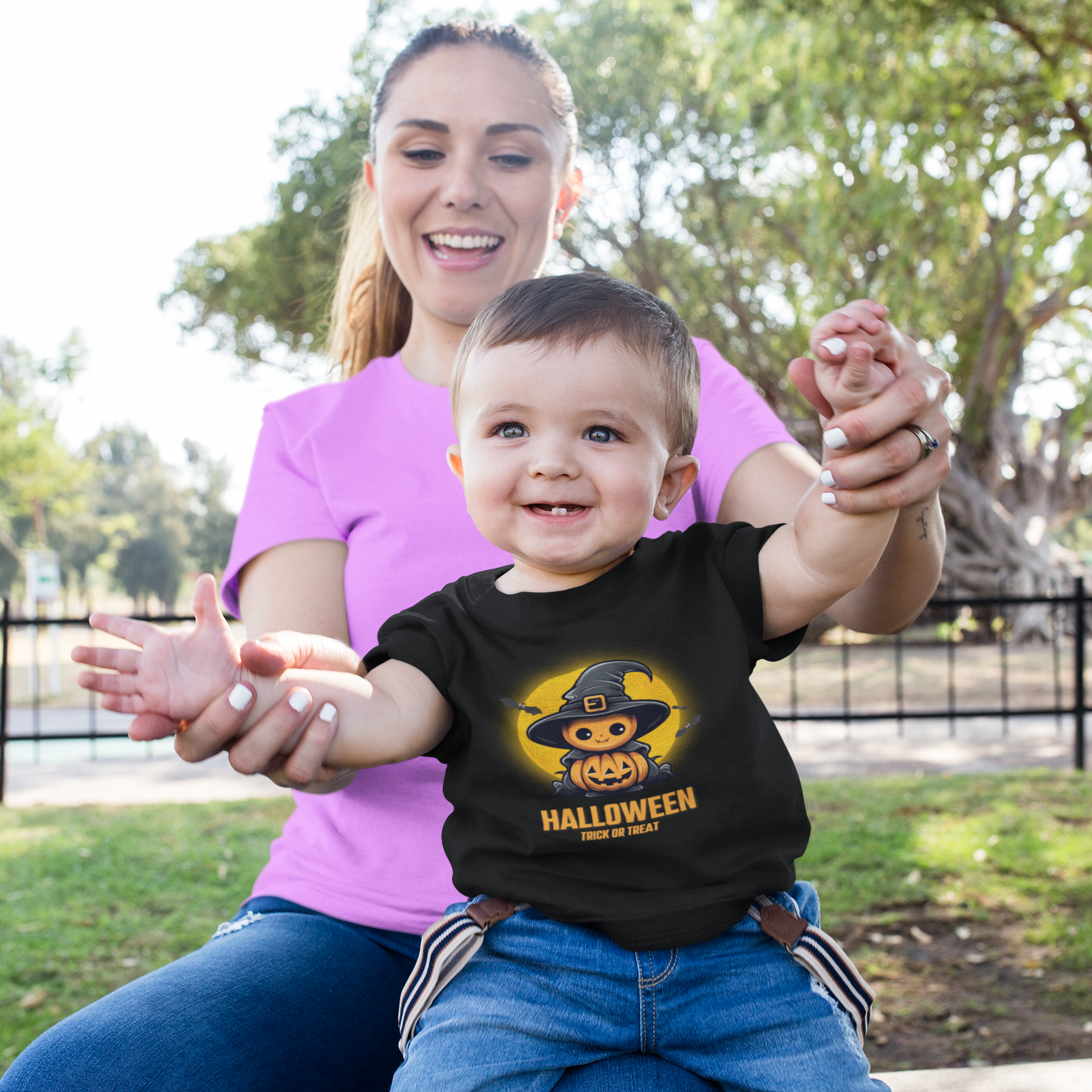 Kids Halloween T-Shirt – Stacked Pumpkins with Witch Hat Print “HALLOWEEN”
