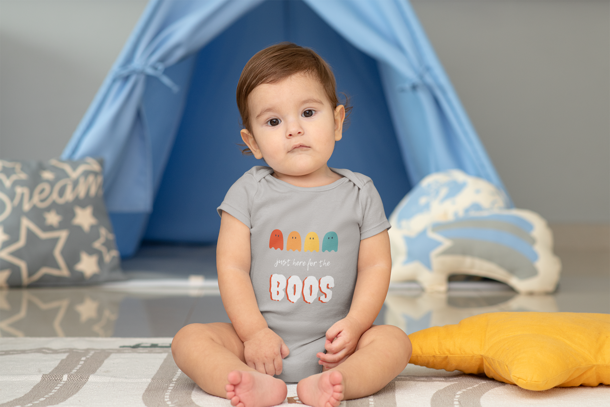 Baby Soft Cotton Halloween Onesie – Cute Ghost “I’m Here for the Boos” Print