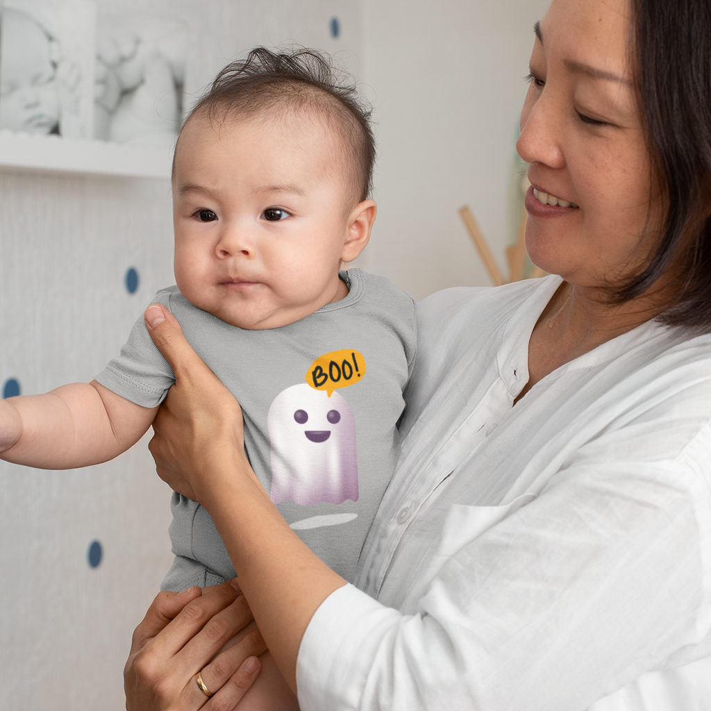 Baby Soft Cotton Halloween Onesie – Cute Ghost “Boo!” Print