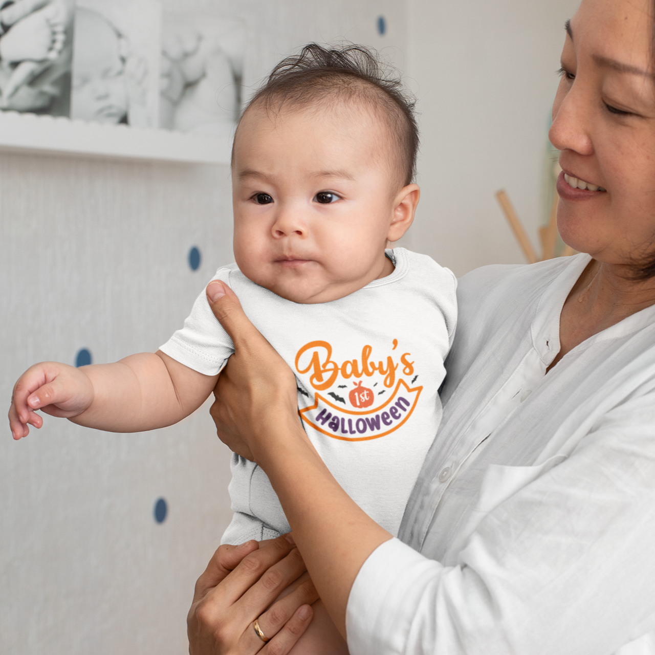 Baby soft cotton Halloween onesie with “Baby’s First Halloween” print – breathable romper for infants