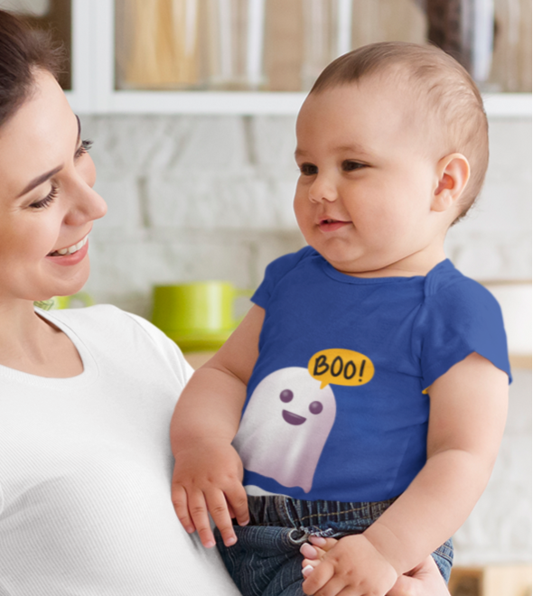 Baby Soft Cotton Halloween Onesie – Cute Ghost “Boo!” Print