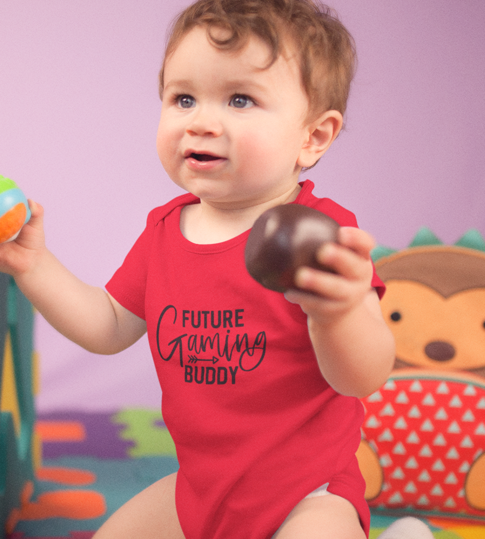 Gamer quote - Future gamimg buddy baby cotton romper by Mumma’s Cub