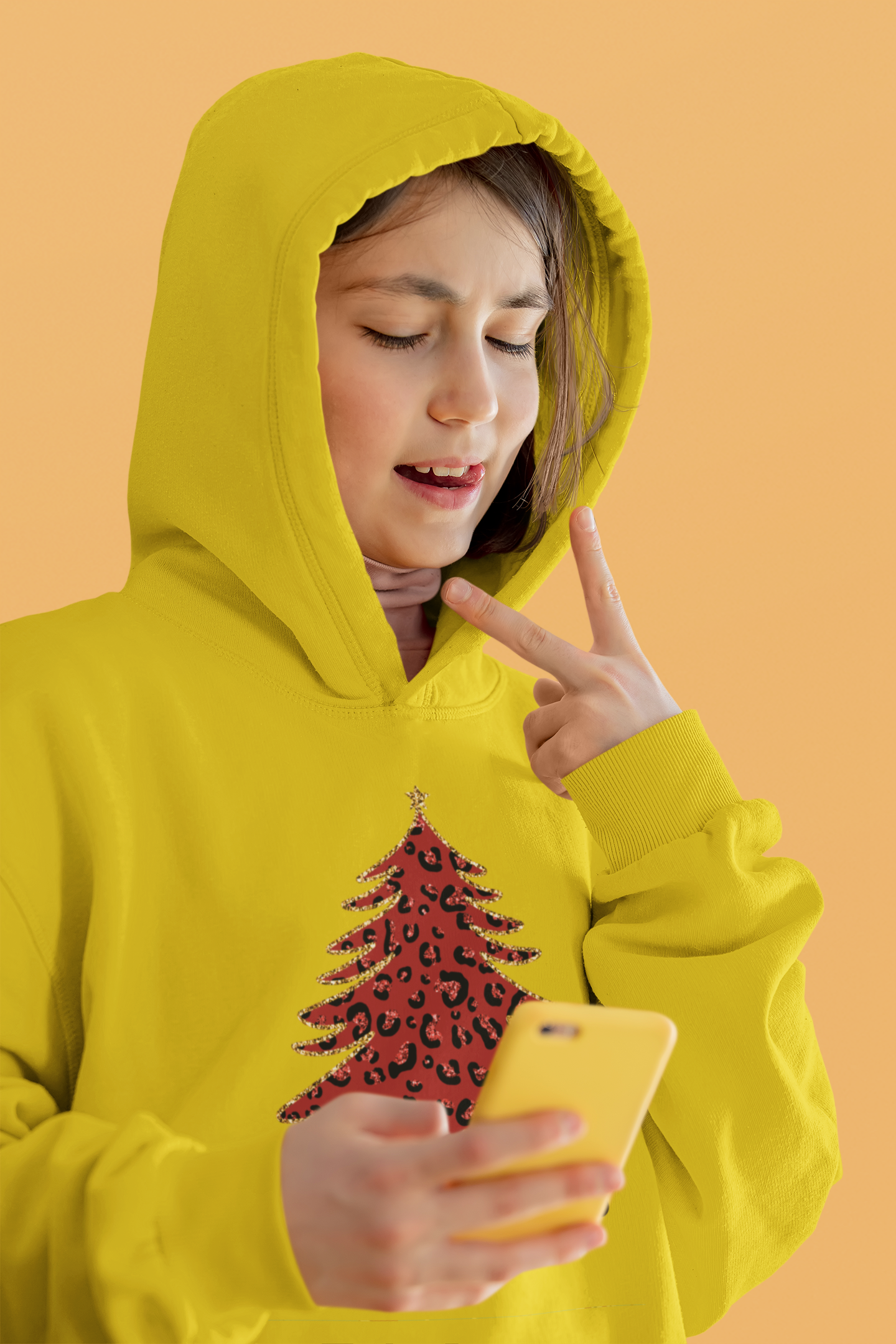 Holiday hoodie for children with red Christmas tree illustration – MummasCub