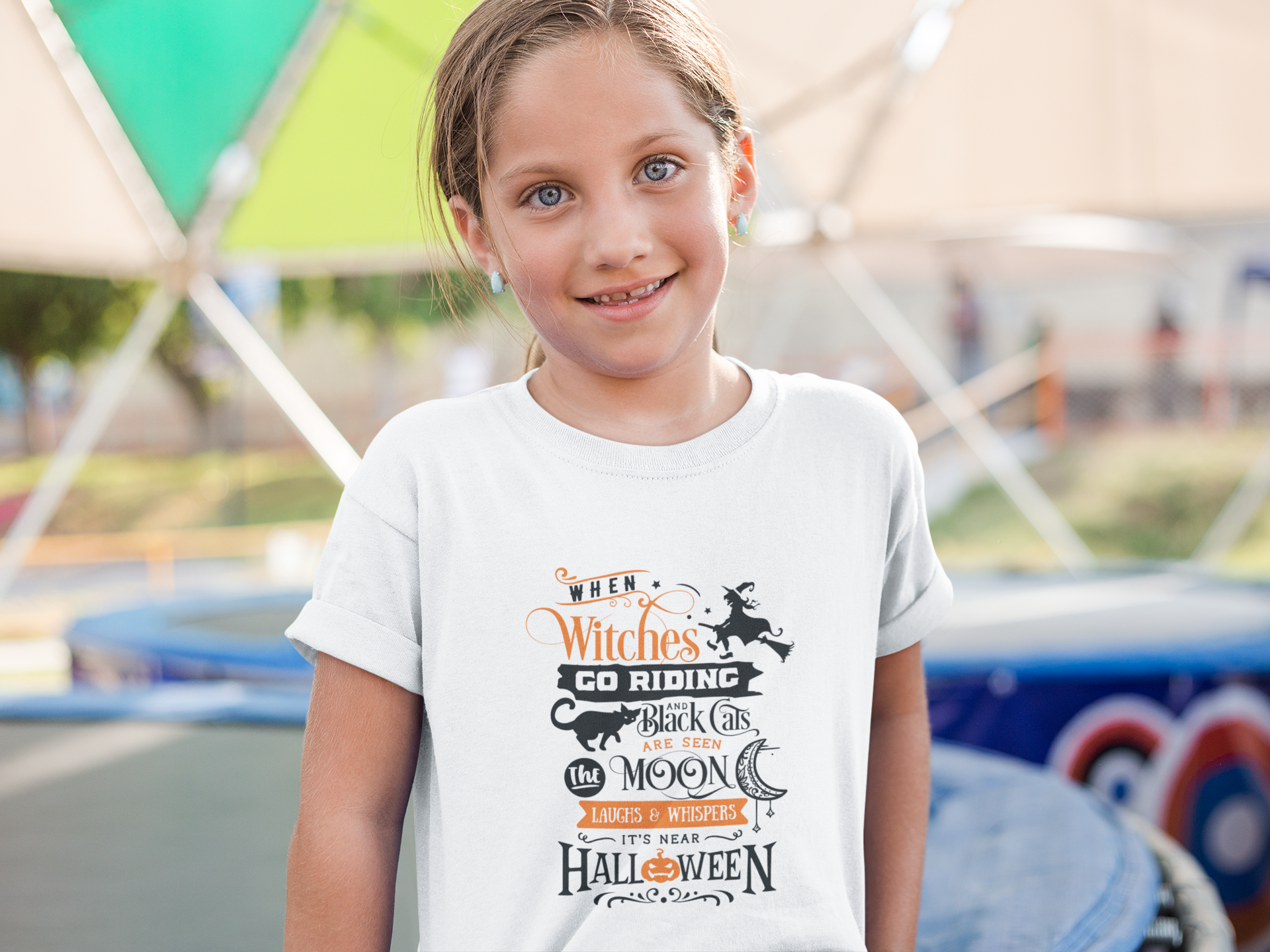 Kids Halloween T-Shirt – Witchy Quote Print “When Witches Go Riding…”