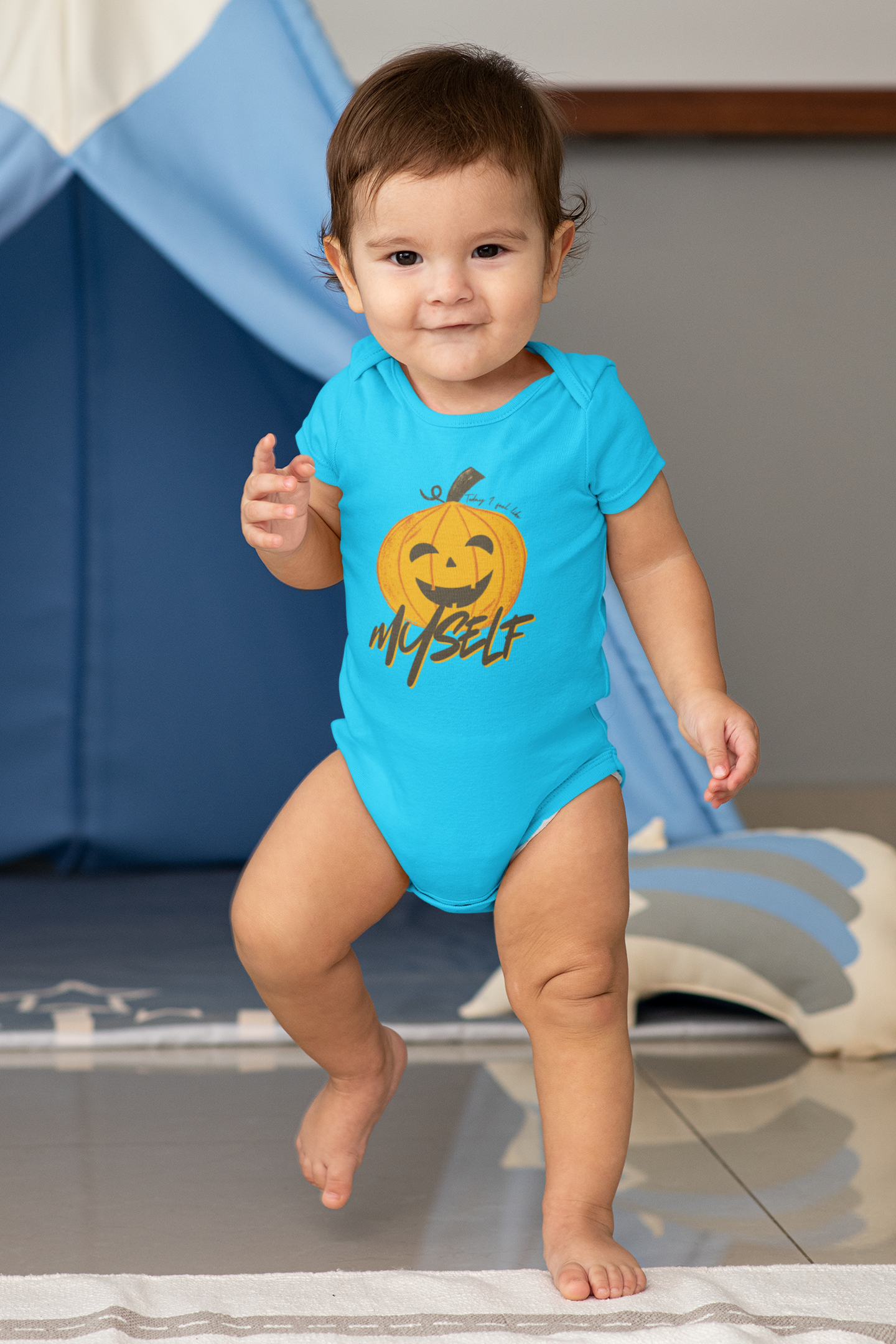 Baby Soft Cotton Halloween Onesie – Pumpkin Print “Today I Feel Like Myself”