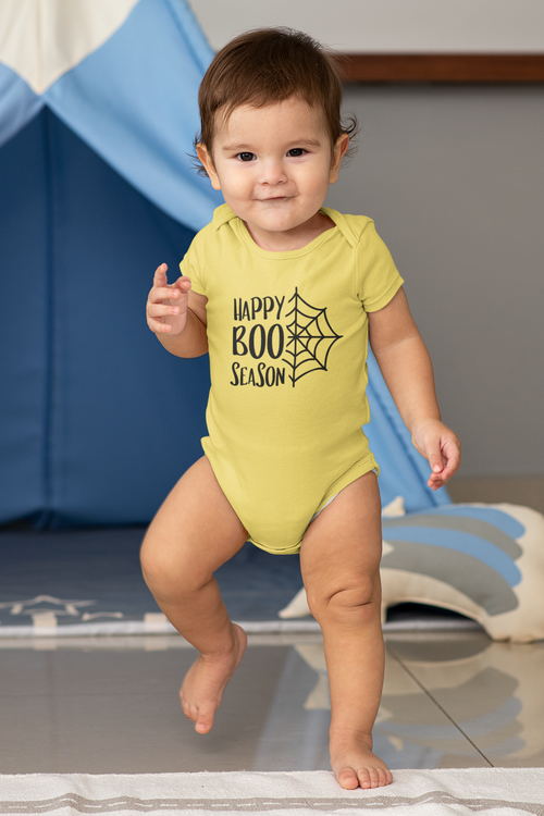 "Happy Boo Season" Baby Onesie | Soft Cotton Halloween Web Romper