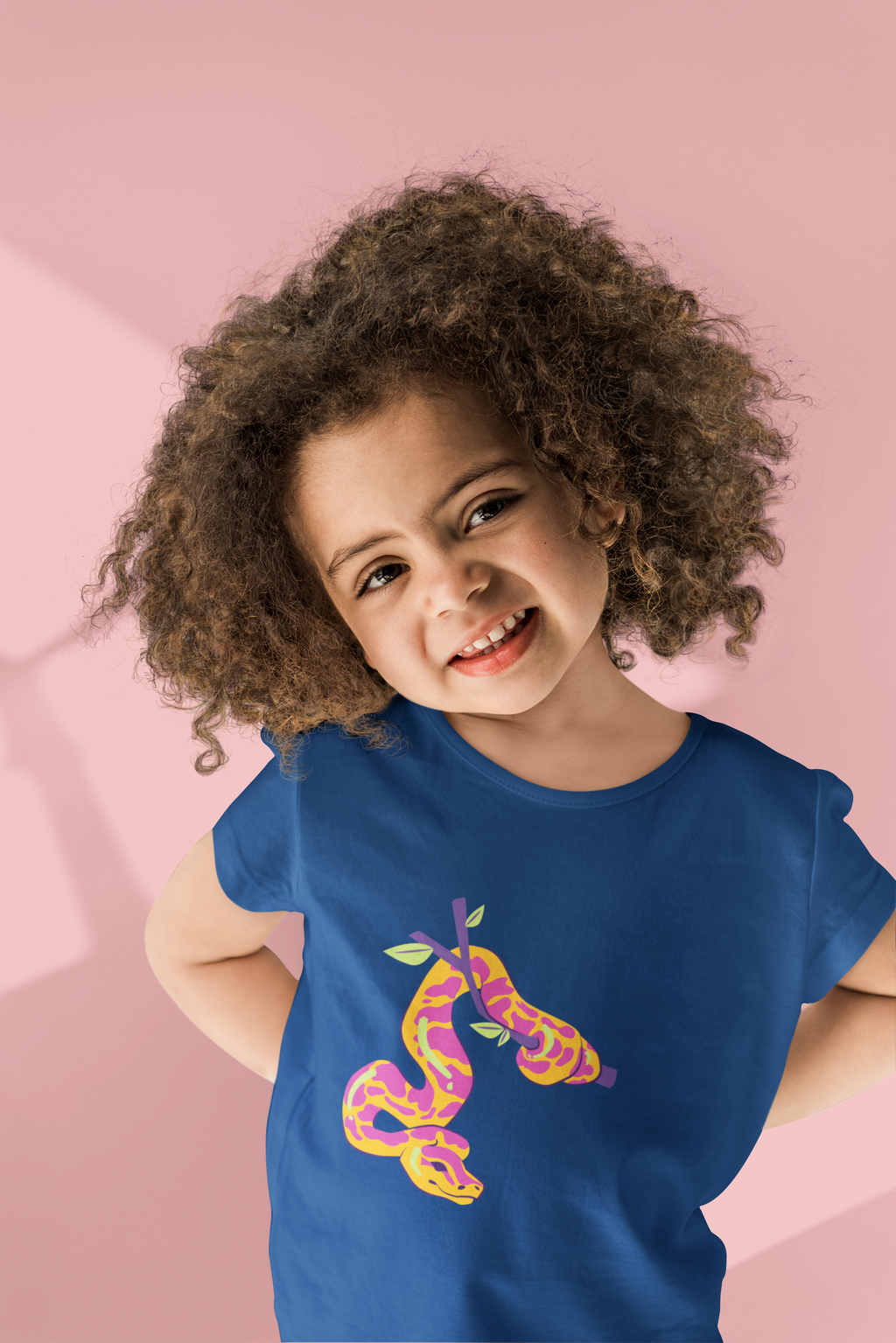 Girls Pink Python Print Cotton T-Shirt