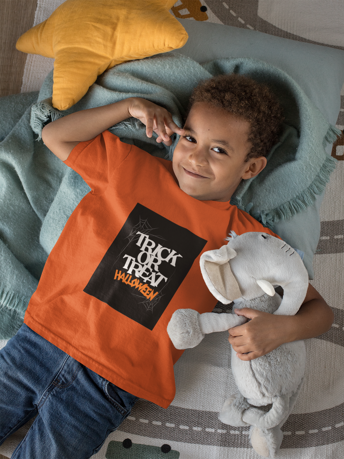 Kids Halloween T-Shirt – Spider Web Print “Trick or Treat”
