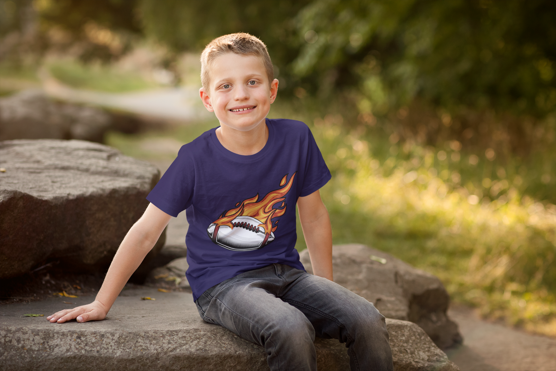 Boys Fiery Baseball Print Cotton T-Shirt