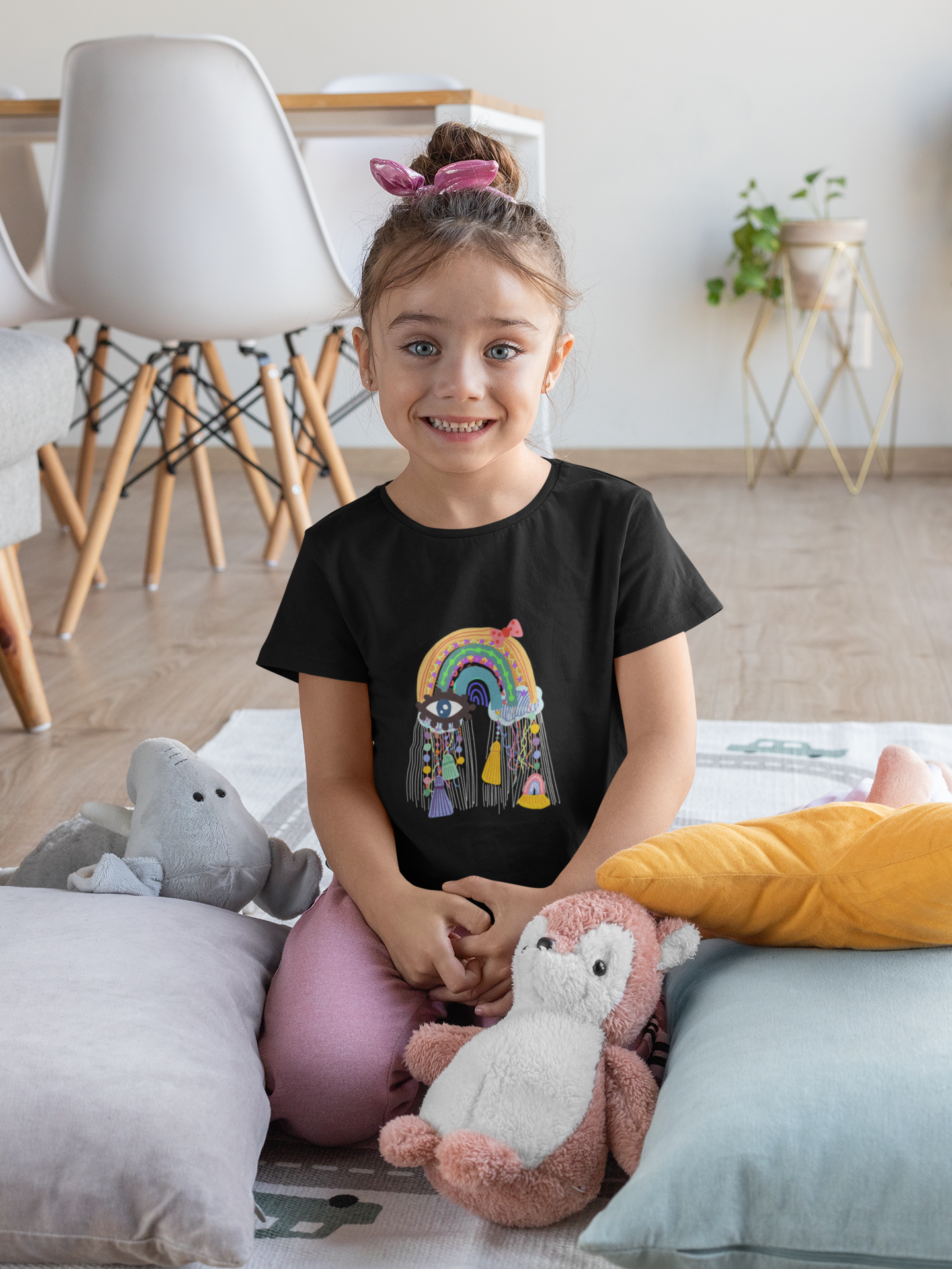 Girls Boho Evil Eye Rain Colorful Cotton T-Shirt