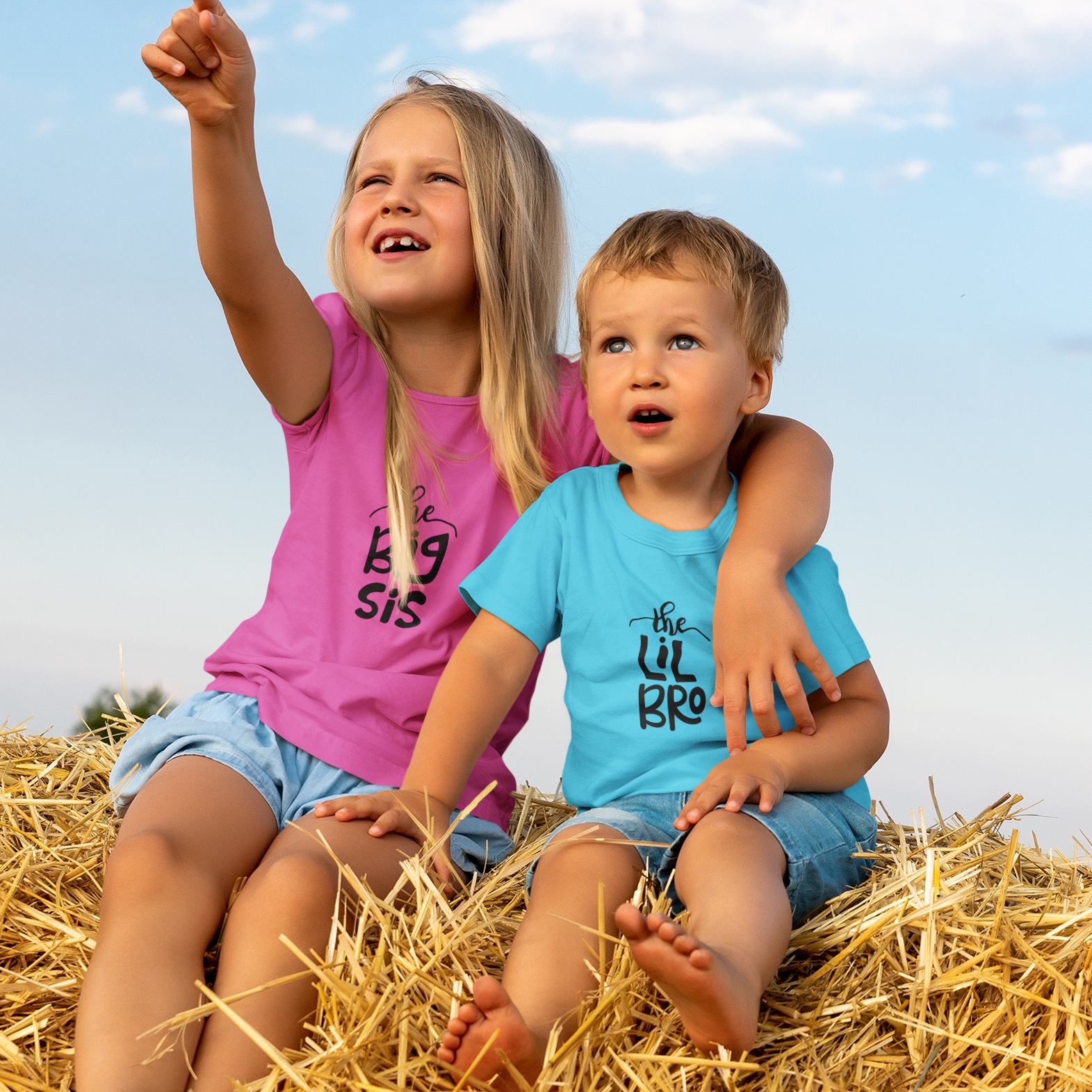 Sibling matching combo t-shirts for big sister and little brother