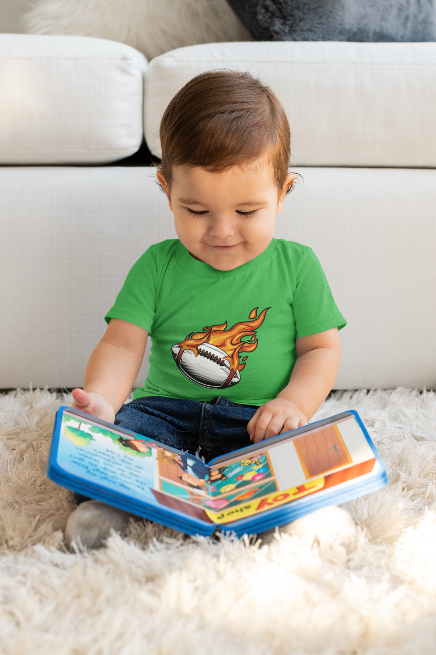 Boys Fiery Baseball Print Cotton T-Shirt