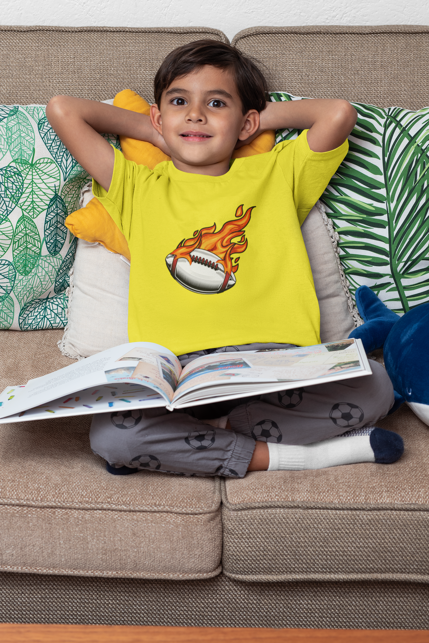 Boys Fiery Baseball Print Cotton T-Shirt