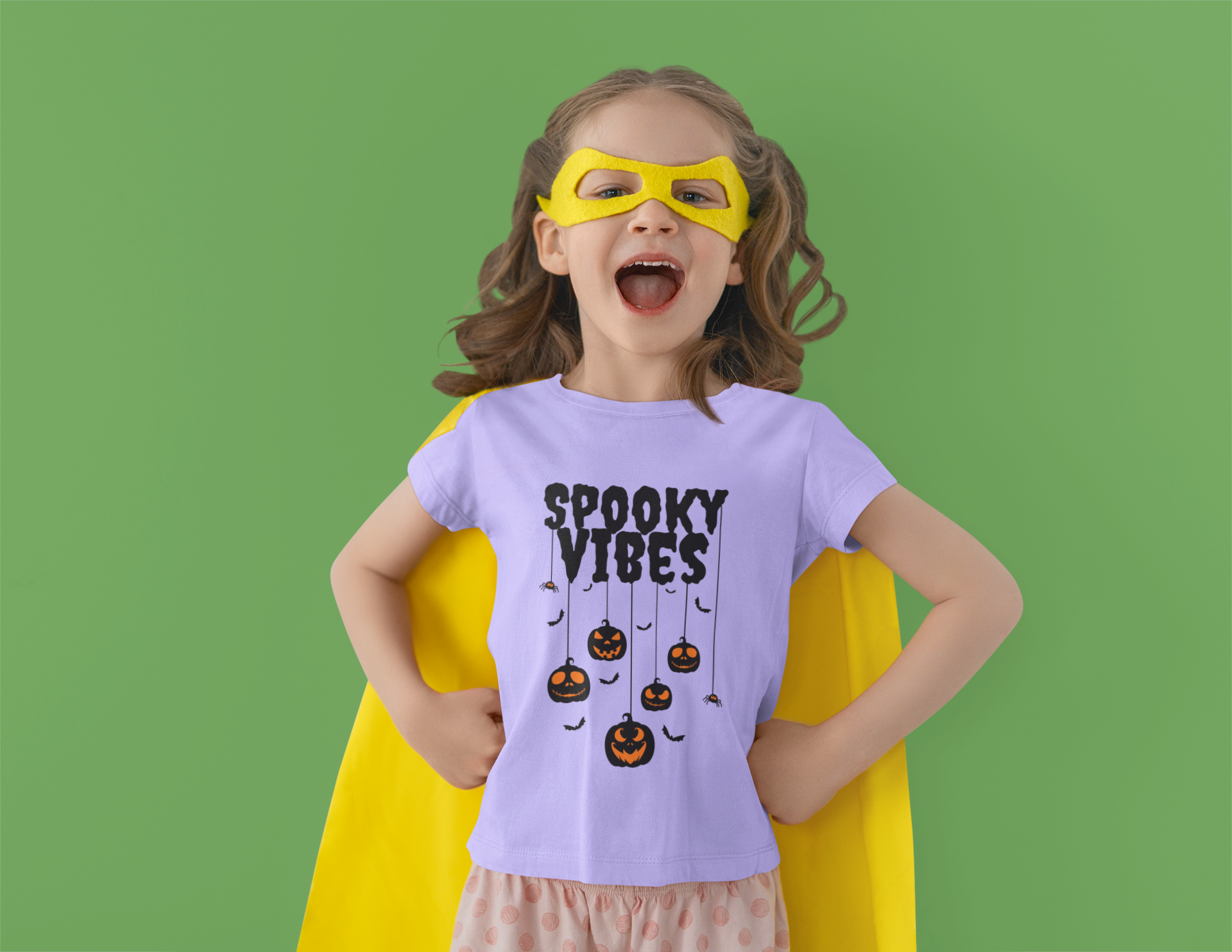 Kids Halloween T-Shirt – Hanging Pumpkins Print “Spooky Vibes”