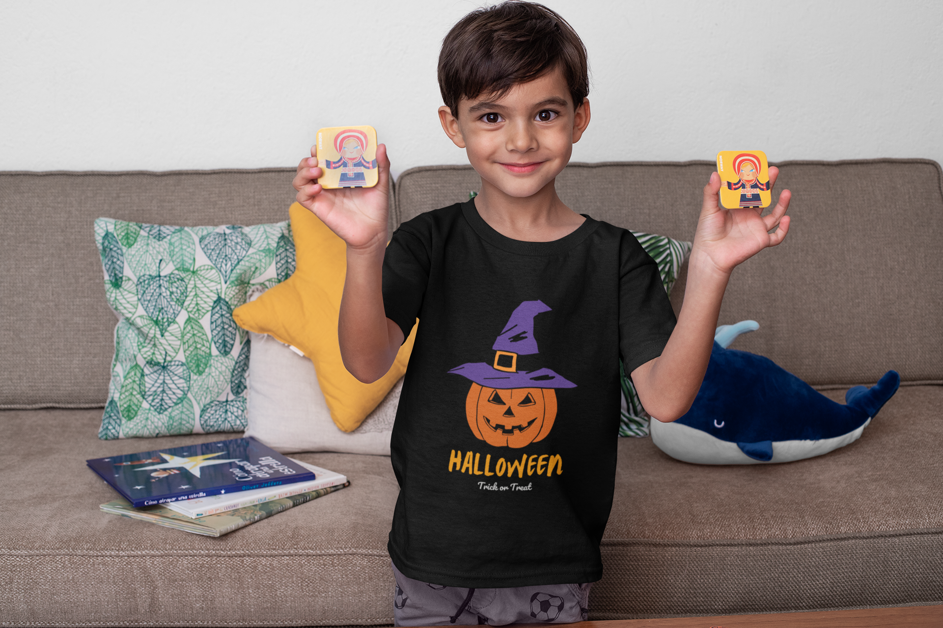 Kids Halloween T-Shirt – Pumpkin in Witch Hat “Halloween”
