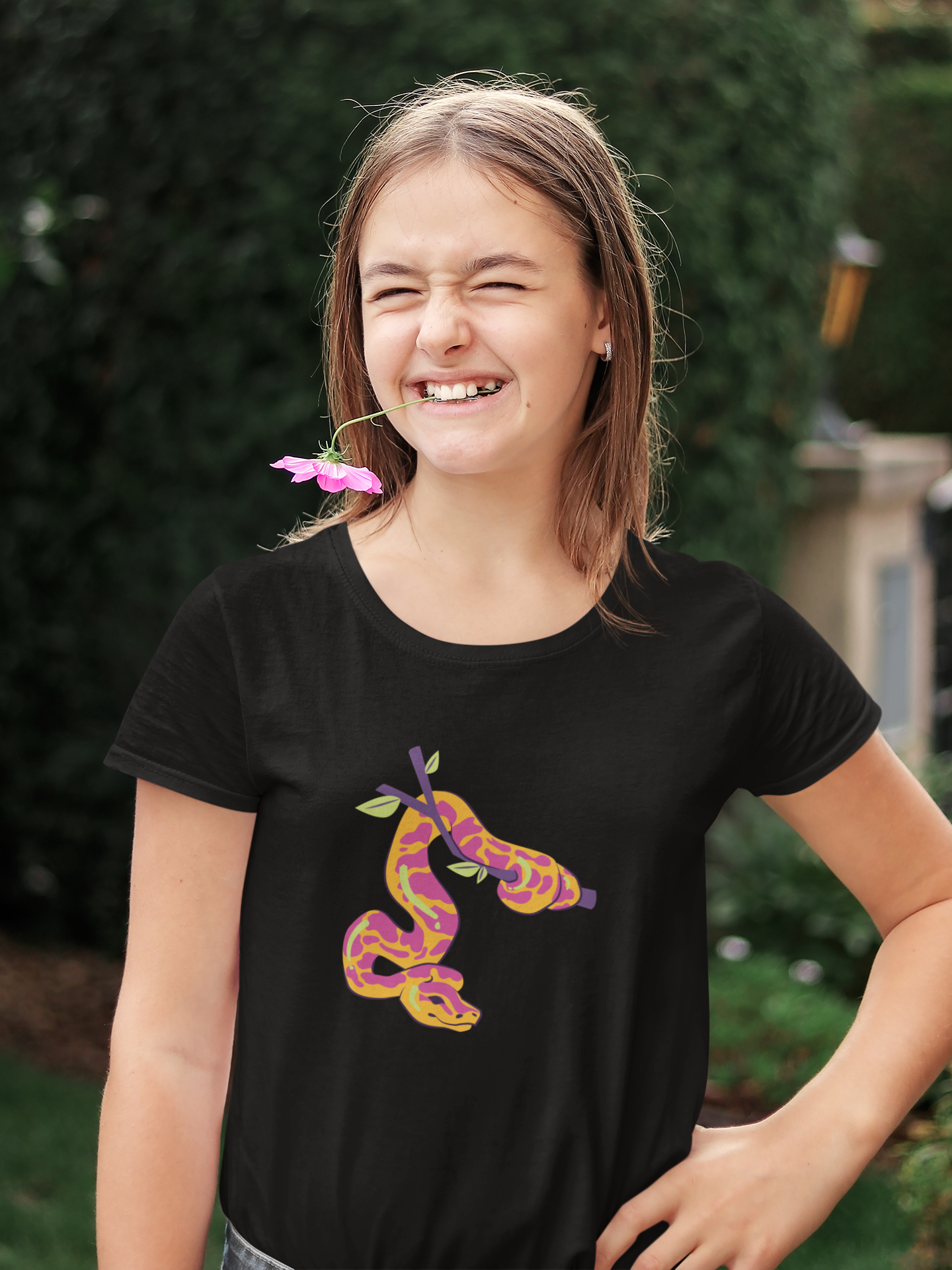 Girls pink python print cotton T-shirt by Mumma’s Cub
