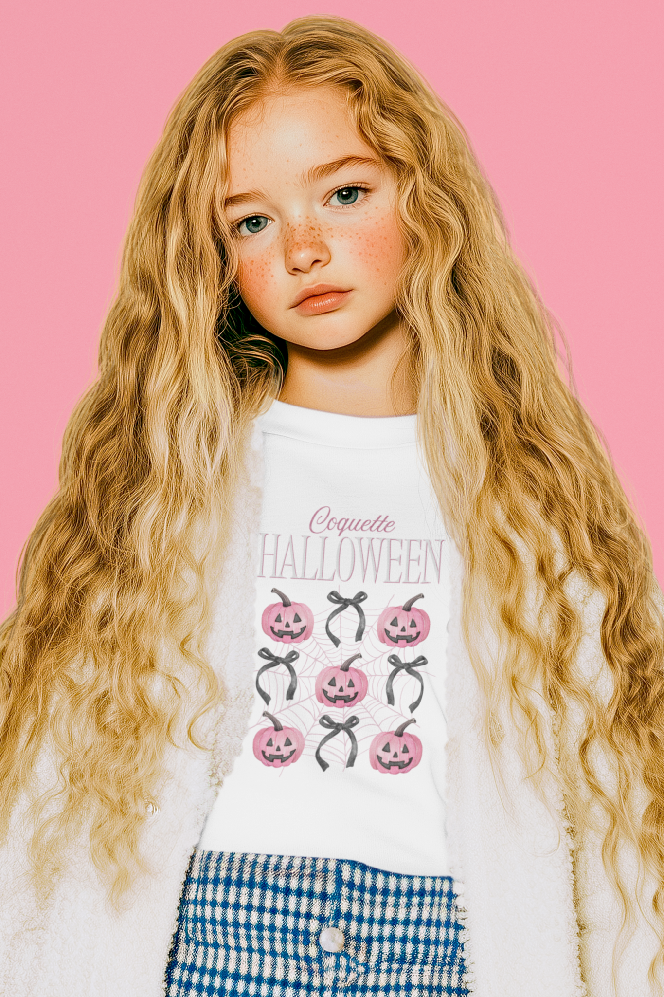Kids Halloween T-Shirt – Pink Pumpkins with Bows Print “Halloween”