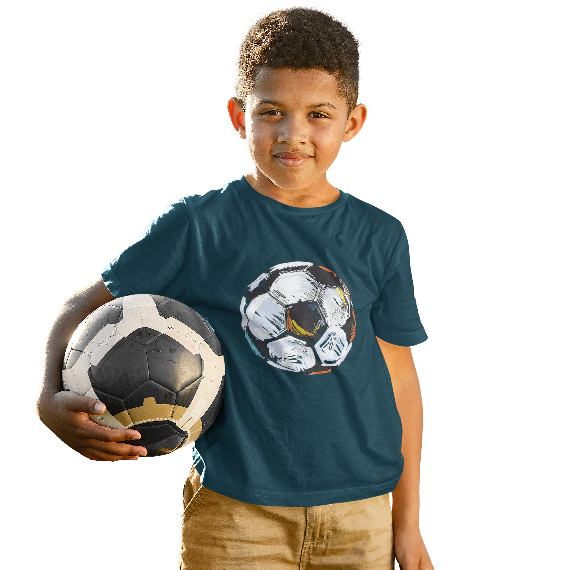 Boys Black & White Football Print Cotton T-Shirt