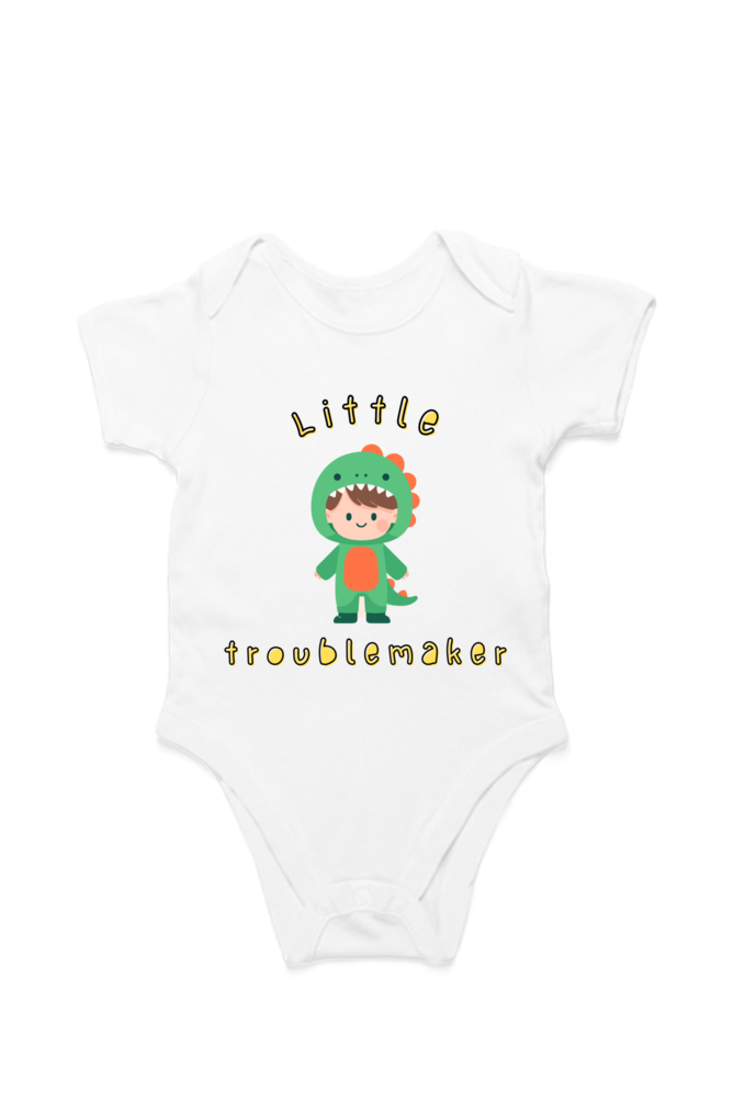 Front view of TroubleMaker cotton baby onesie